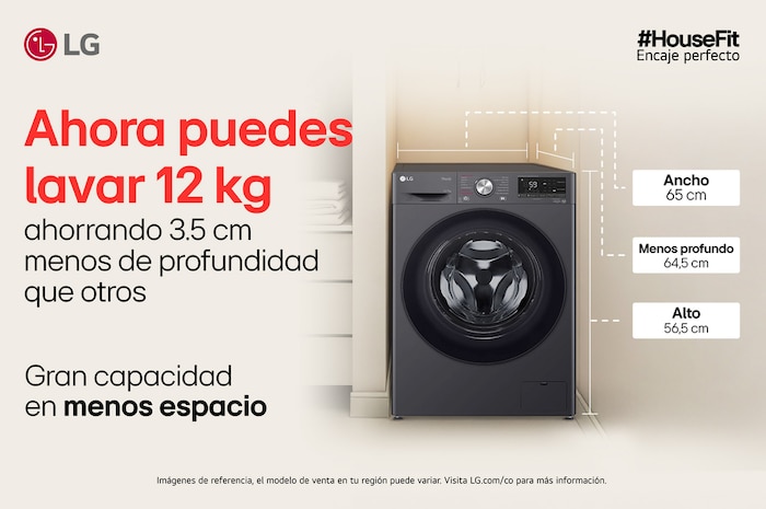 Lavadora LG wd12mvc5s6, dimensiones en el espacio